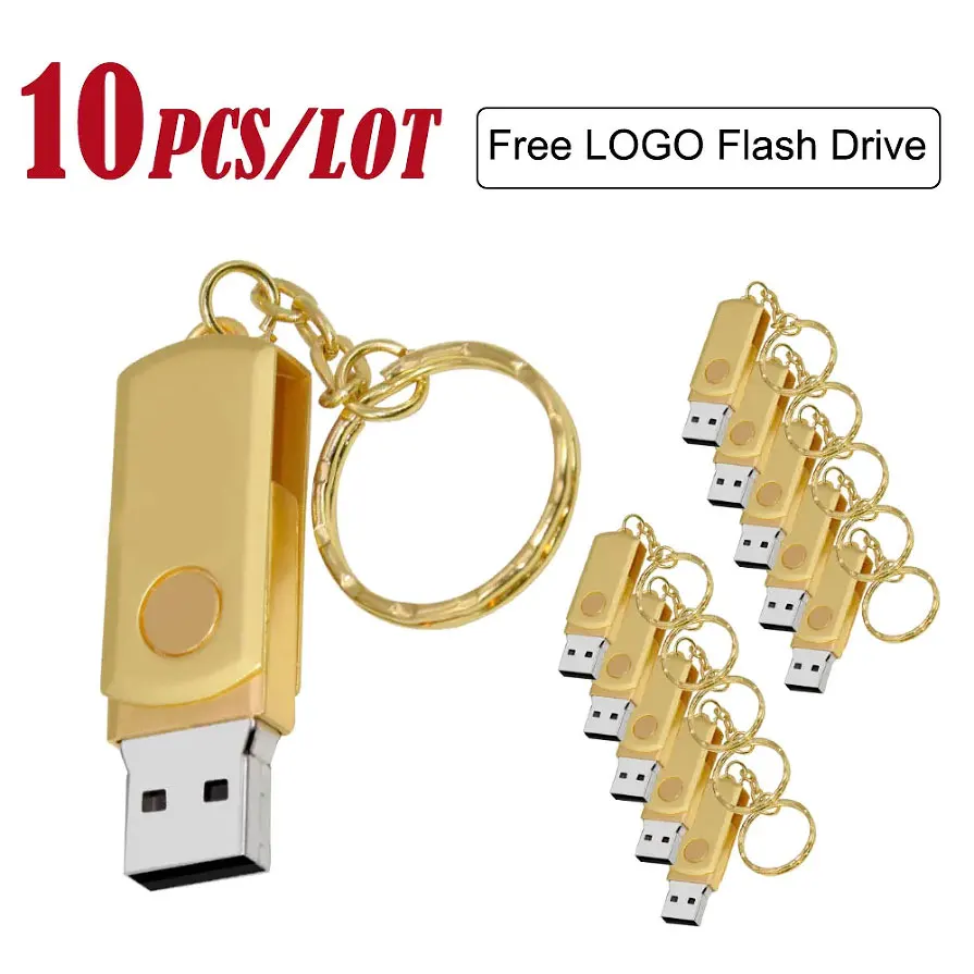 

10PCS/lot Rotatable Mini USB Flash Drive 16GB Free Logo Pendrive 64GB Silver Metal Memory Stick 32GB 100% Real Capacity U Disk