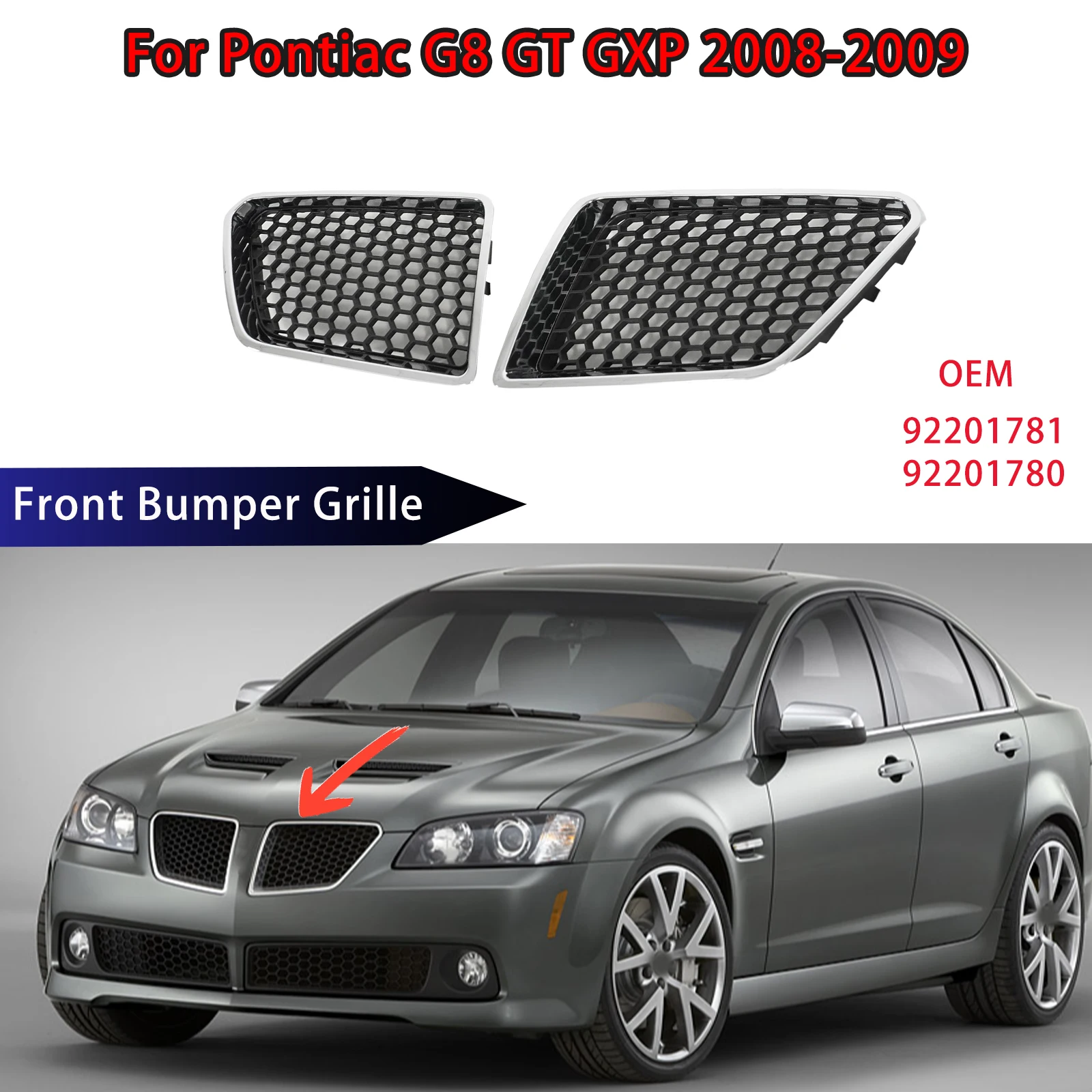For Pontiac G8 GT GXP 2008-2009 Car Front Bumper Grille Trim OE Part 92201781/92201780 Body Kit Left&Right Auto Accessories