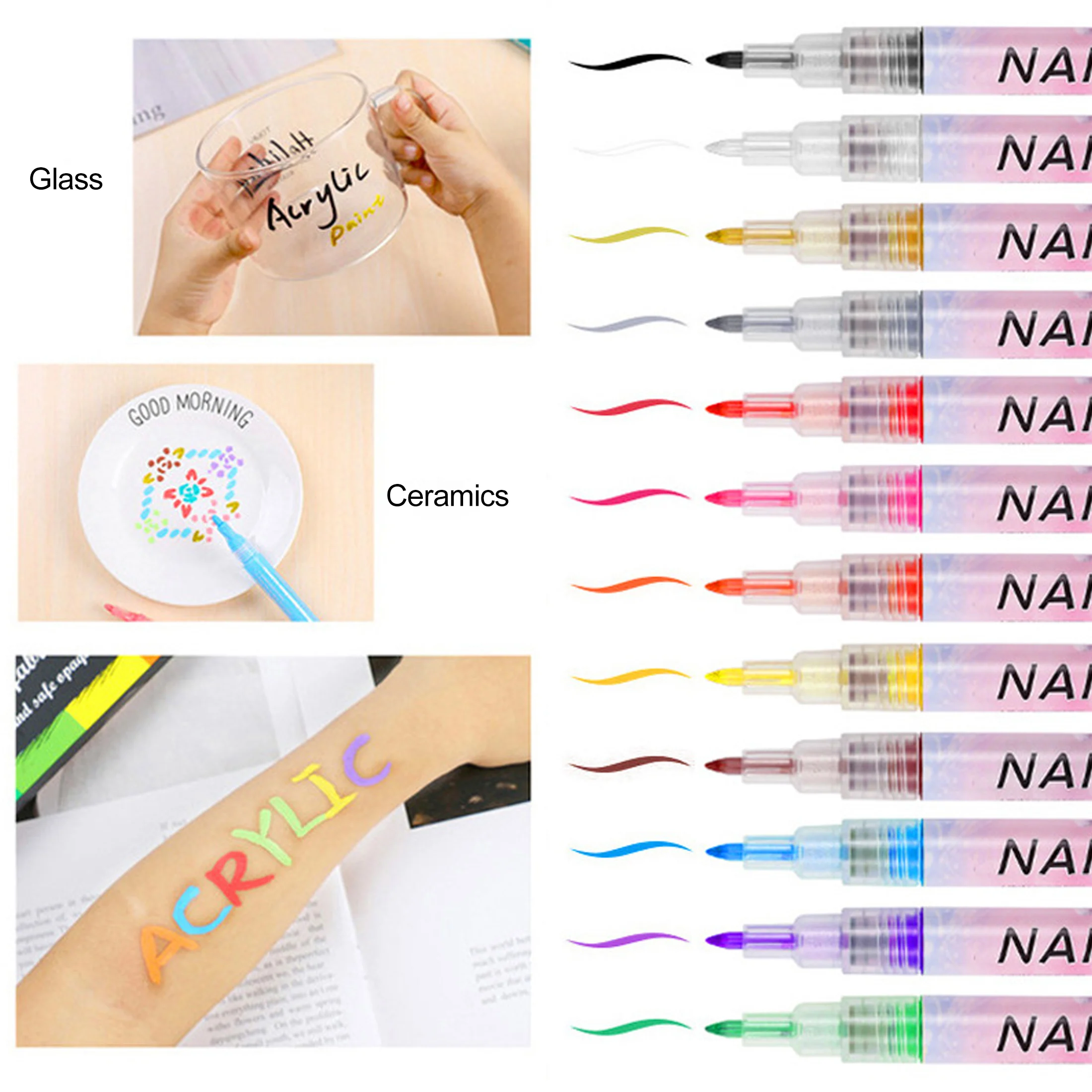 1Box 12pcs Nail Art Drawing Graffiti Pen Gel Pencil 0.7mm Waterproof Painting Liner Brush Quick-dry Nail Marker DIY Manicure