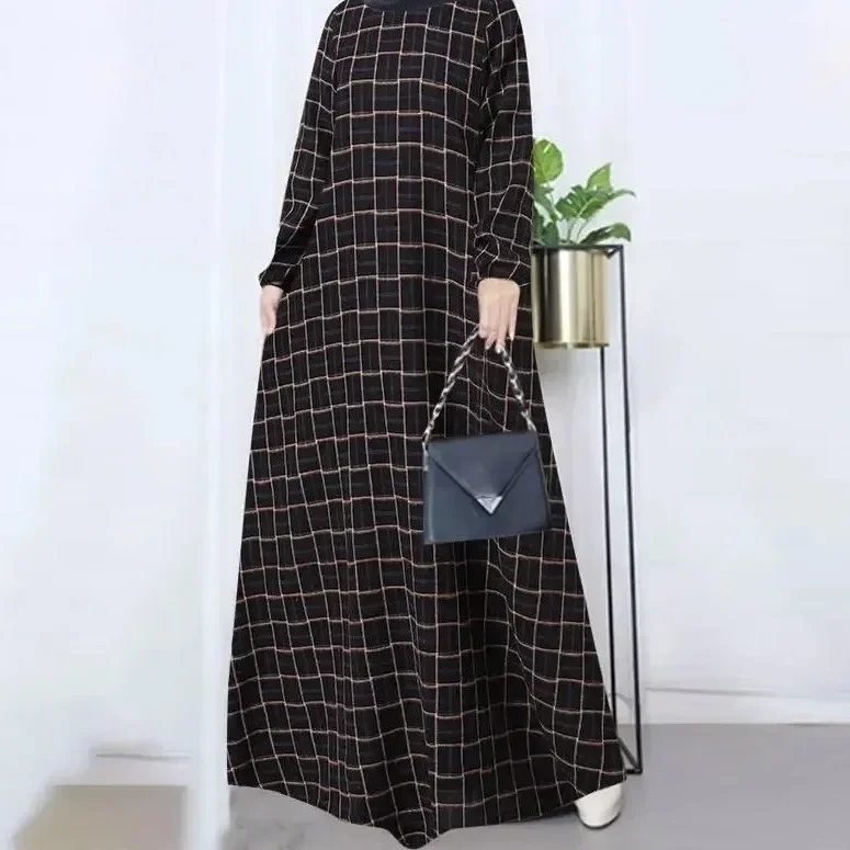 Women Vintage Long Sleeve Muslim Dress Spring Printed Maxi Vestidos Robe Femme Casual Loose Kaftan Sundress Turkey Abaya