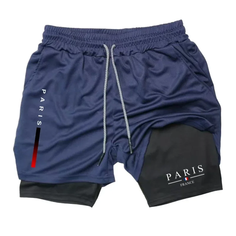 Summer Breathable 2-in-1 Double Layer Shorts Mens Elastic Compression Quick Dry Multi-functional Moisture Absorbing  Performance