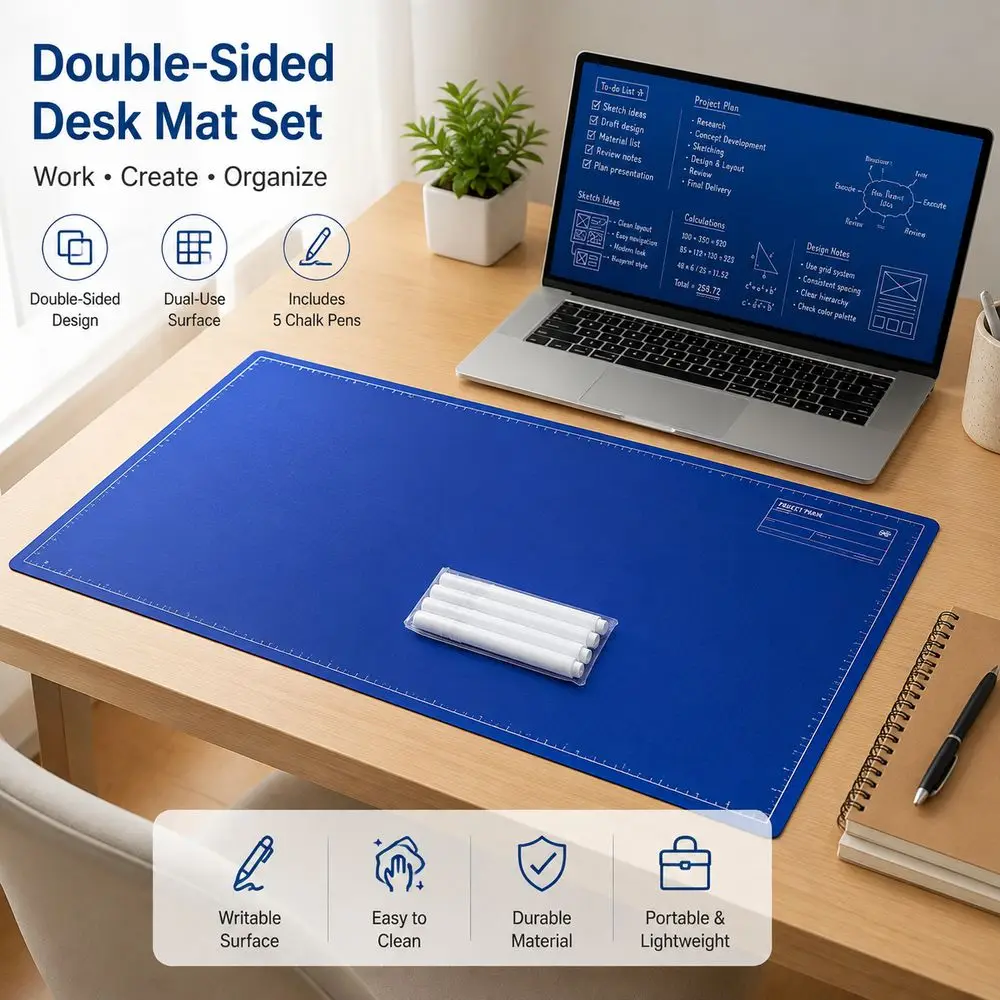 Double-Sided Double-Sided Desk Mat Reusable Portable Writing Desk Pad Smooth Surface Blue Reusable Doodle Mat Study Desk Use