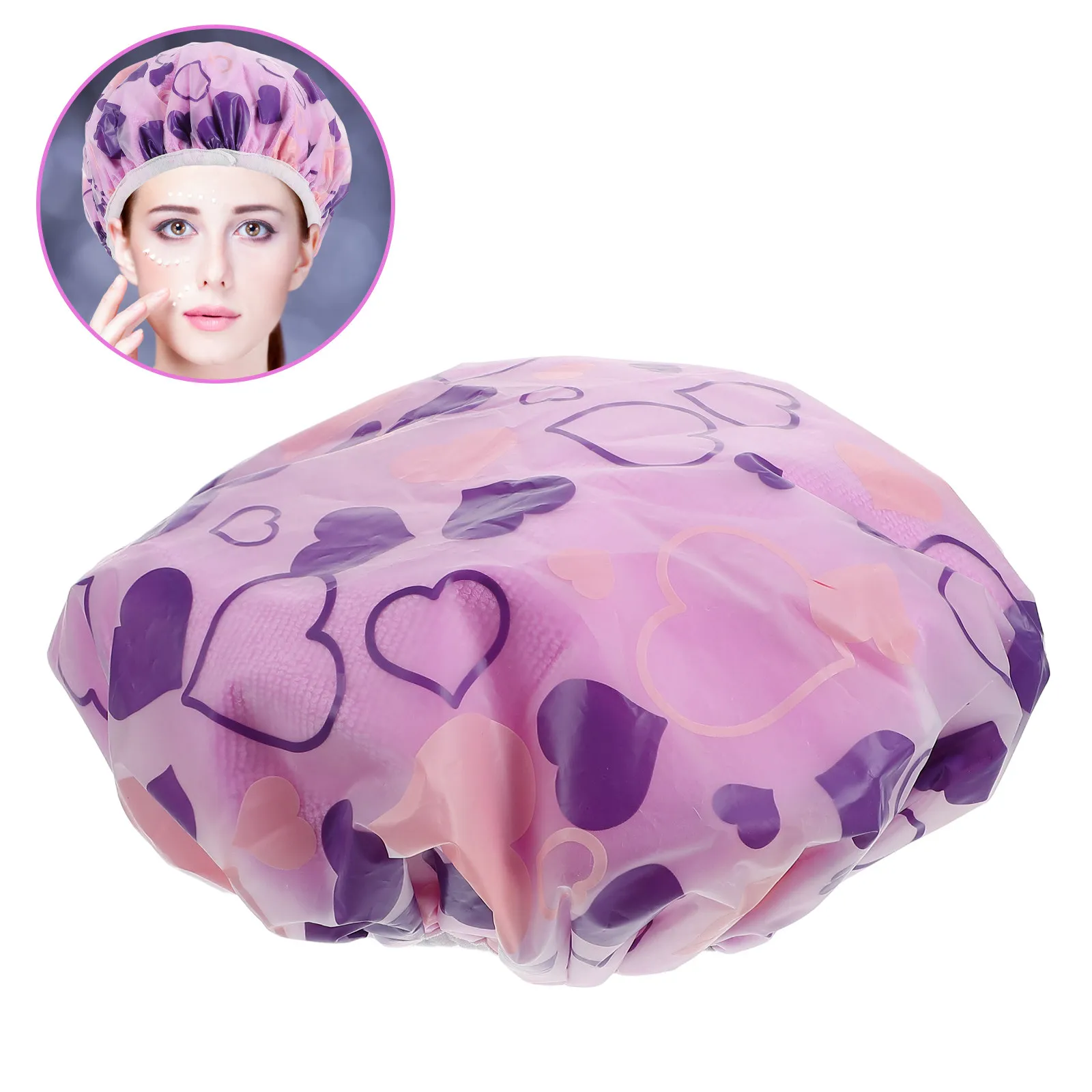 Double Layer Bath Cap Thick Towel Fabric Reusable Shower Cap Elastic Band Hair Drying and Protecting Curly Hair Spa Hat Women