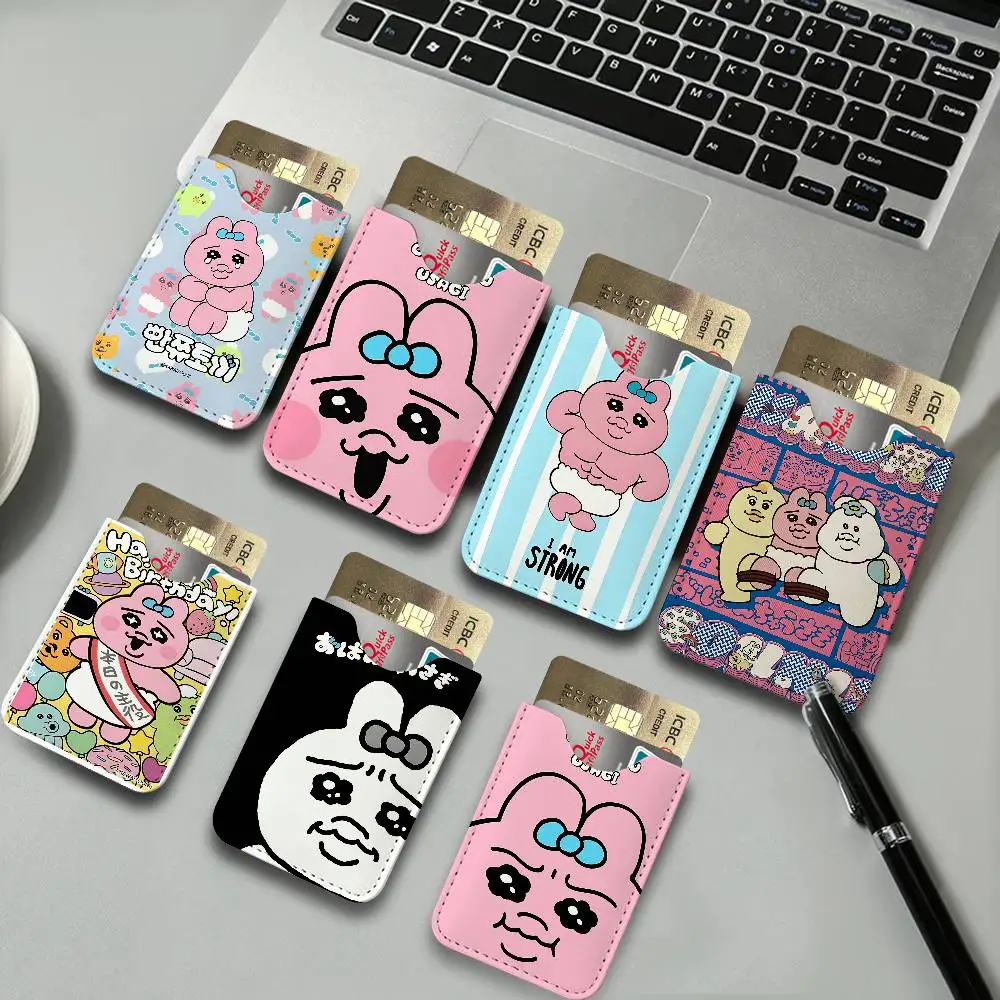 Funny Opanchu Usagi Cute Rabbit Ultra-Thin Mini Leather Card Holder Wallets for Men Women Lightweight Soft Genuine Leather Card