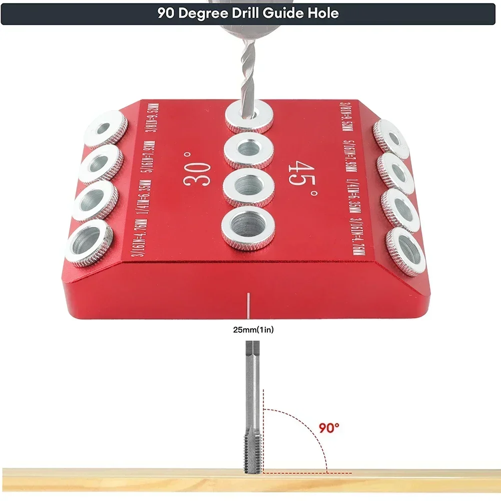 30/45/90 Degree Angle Oblique Pocket Hole Jig British Drill Guide Dowel Jig Kit Wood Drill Locator Inclined Hole Plug Jig