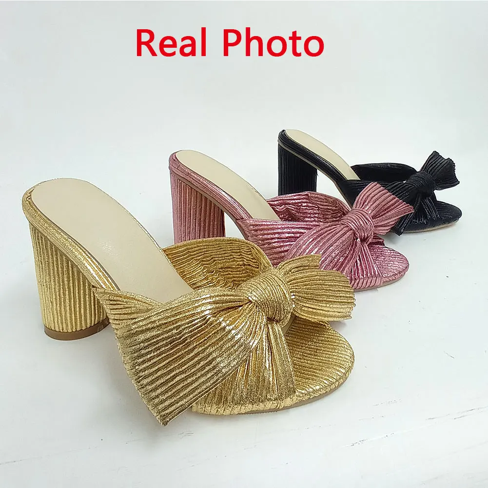 Brand New 2022 Summer Woman Mules Shoes Sandals Super High Heel With Butterfly-knot Sweet Lady Office Shoes Plus Size 50