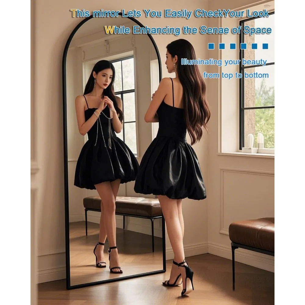 Gebogen vloerstaande spiegel over de volledige lengte, 64x21, voor slaapkamer, woonkamer of garderobe, ideaal om het huisdecor en te verbeteren