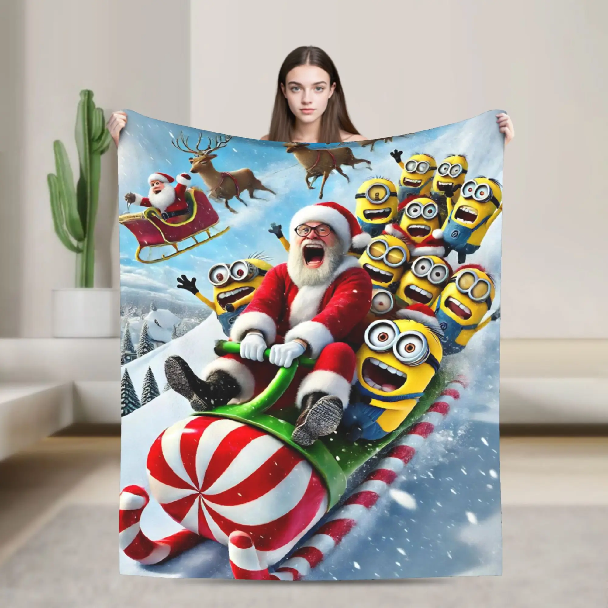 

Рождественские одеяла с миньонами, дорожные фланелевые постельные принадлежности, пледы для дивана, кровати, теплое покрывало на заказ, подарок