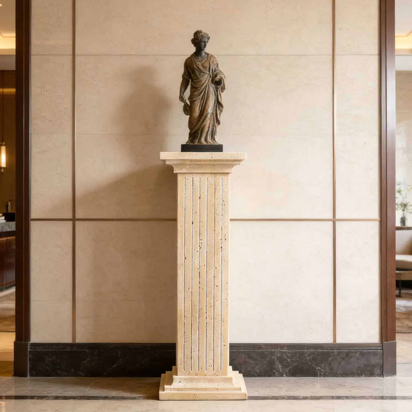 DSA yellow travertine retro Roman column table, living room sculpture decoration floor sculpture table base