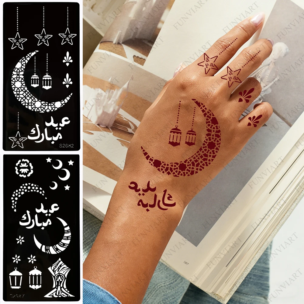Wiederverwendbare Henna-Schablonen, Mondmuster, Tattoo-Vorlage für Frauen, Handfinger, Henna-Tattoo für Festival, Körperbemalung