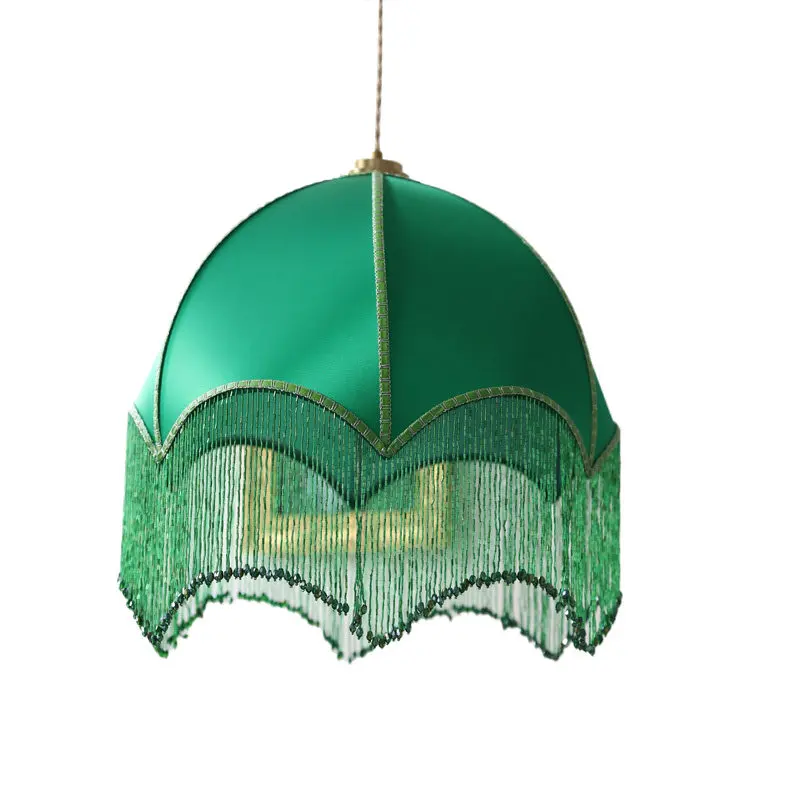Vintage Jadeite Green Fringed Chandelier American French Vintage Dining Room Bedroom Fabric Decorative Lamps