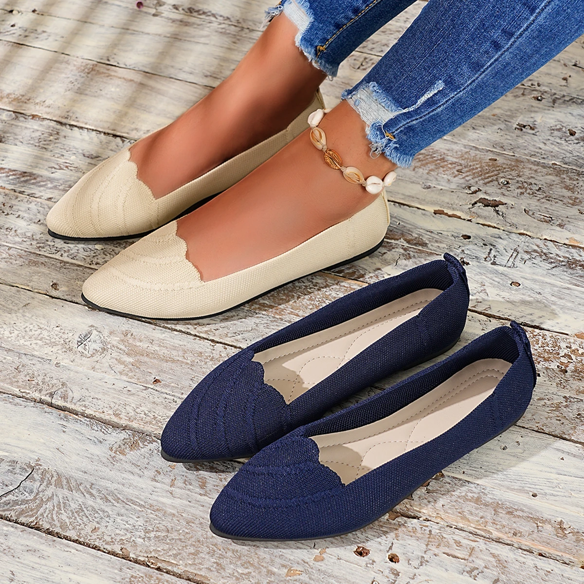 

Summer Brand Women Flats New Apiciform Soft Knit Ladies Casual Shoes Big Size Relaxation Comfort Women Dress Shoes