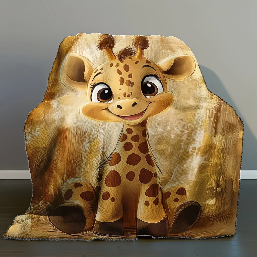 Adorable Giraffe Print Fleece Throw Blanket Cozy Plush Bed Decor for Kids Baby Nursery Home Accent Gift Winter Season Decor