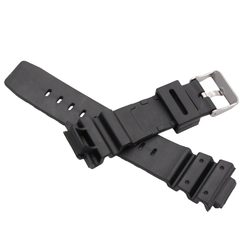 16mm x 25mm Watchband Strap Men Black Sports Diving Rubber Watch Band Stainless Steel Buckle Accessories For 9052 Series