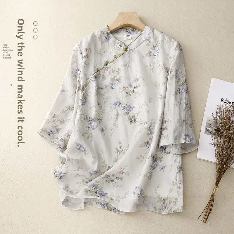 

Новый китайский свободный хлопковый льняной костюм irt женский летний тонкий костюм Тан с принтом Zen Sle шелковый топ для поездок на работу