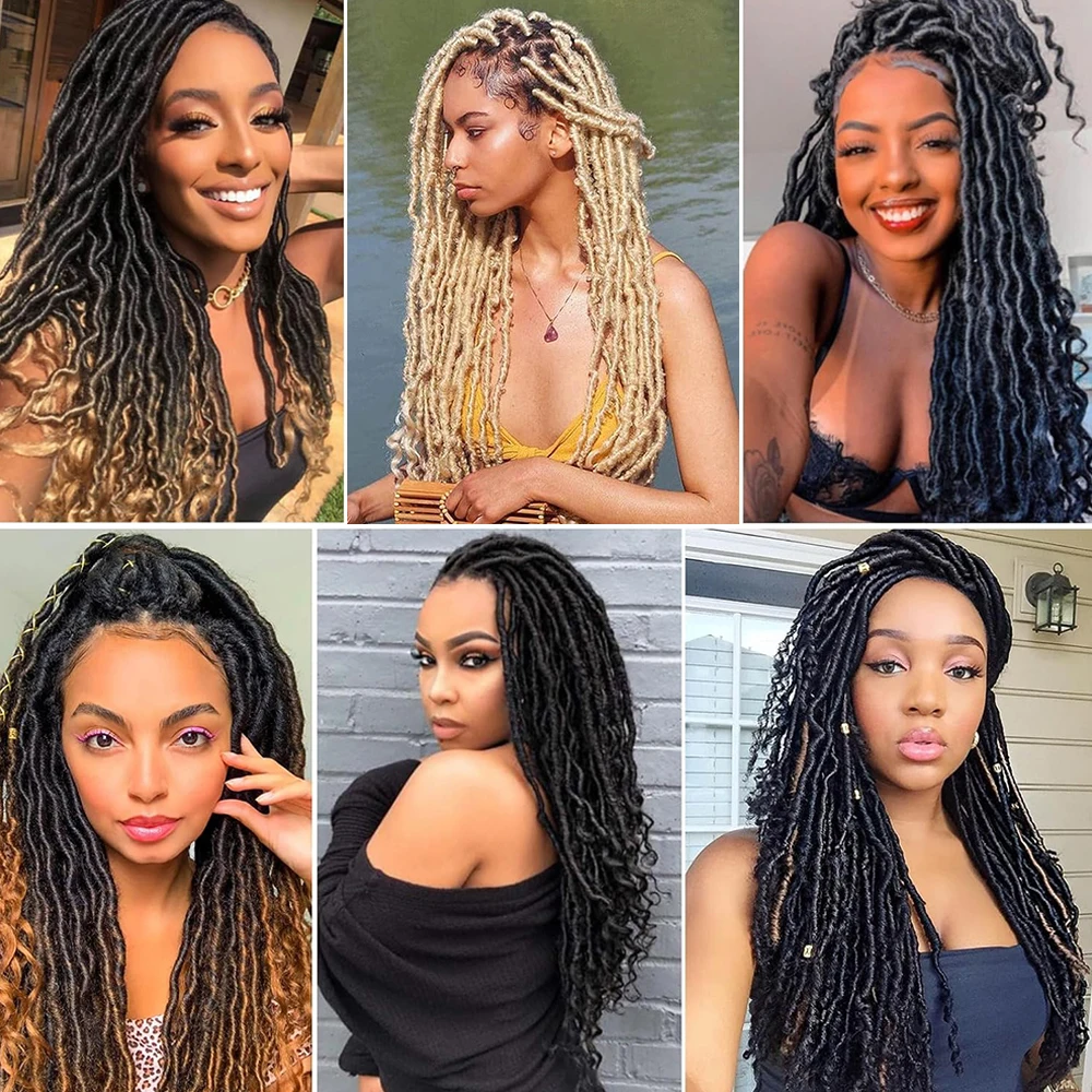 ผมถักโครเชต์ Goddess New Faux Locs 7 แพ็ค แบบ Pre-looped ผมลอนยาวนุ่ม ปลายหยิก ทำจากเส้นใยสังเคราะห์