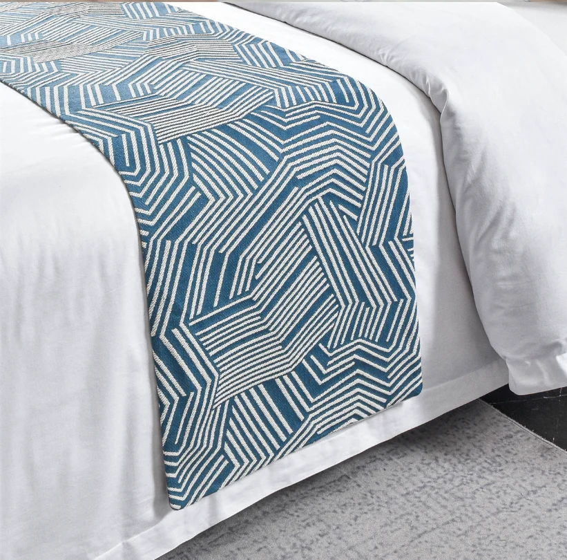 New Chinese Simple Jacquard Geometric Pattern Bed Runner for Hotel, Guesthouse & Homestay,Dual-use Bed Scarf / Bed Cover