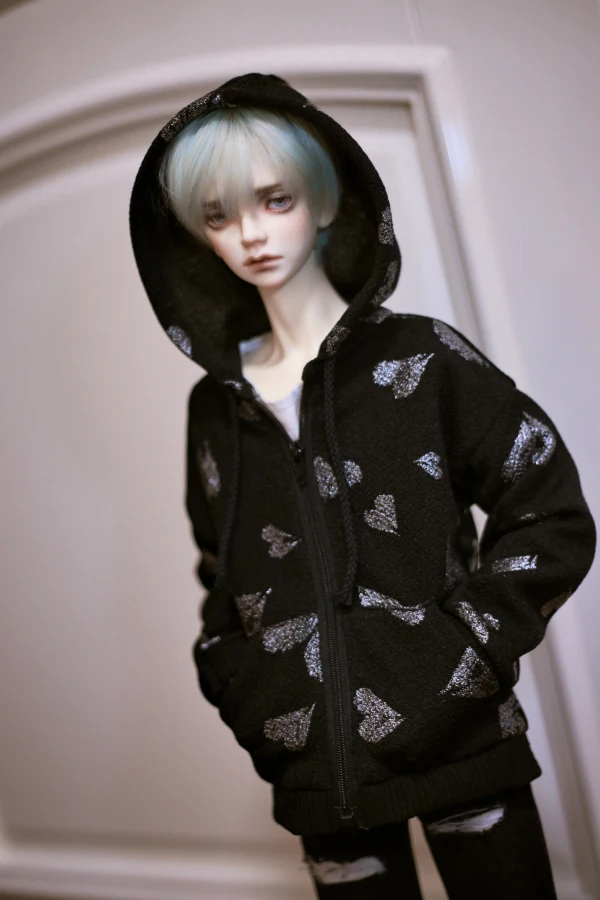 BJD Doll Clothes Street Black Bottom Silver Love Zipper Hooded Cardigan For 1/3 1/4 BJD SD DD MSD MDD SD17 POPO68 Uncle SSDF