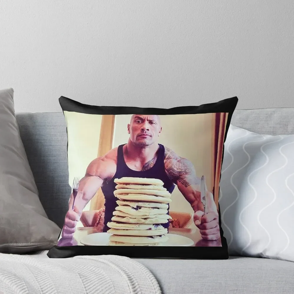 Dwayne The Rock Johnson Eating Blueberry Pancakes Throw Pillow Sofa Covers For Living Room Room decorating items Pillow