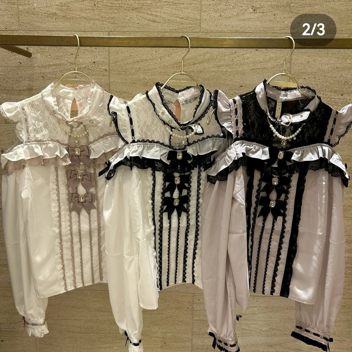 ليز قميص الفتيات اليابانية الحلو لطيف القوس اللؤلؤ سلسلة لوليتا بلوزات طويلة الأكمام المرأة الحلو خارج الكتف Blusas De Mujer #5