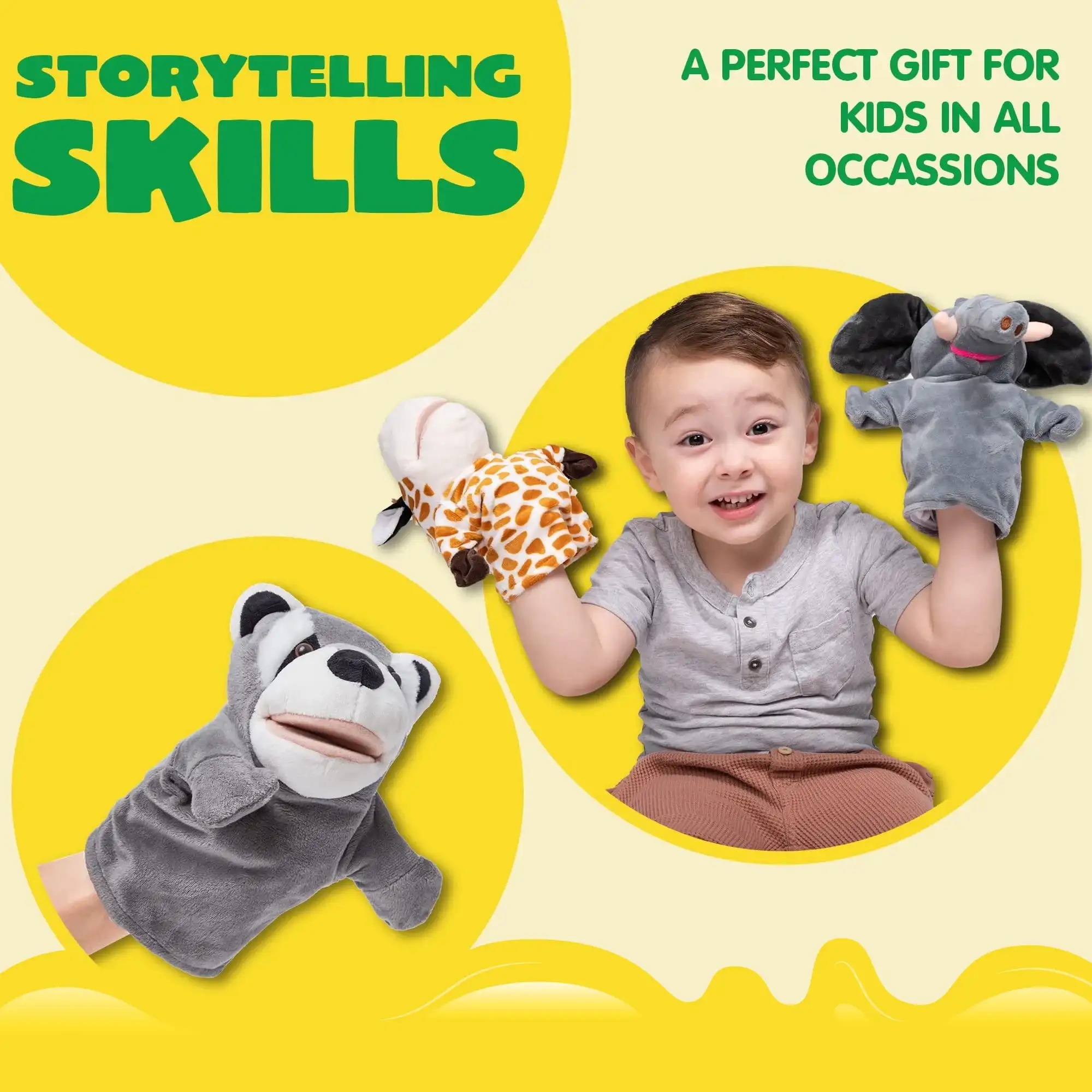 Joyfy 6 uds marioneta de mano para niños con boca, juguete de peluche de animales para niños pequeños para espectáculo teatro regalos de cumpleaños para niños relleno de cesta de Pascua