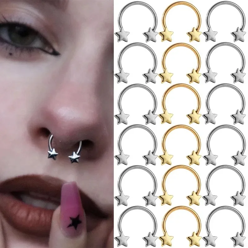 

Punk Stainless Steel Horseshoe Nose Piercing Star Shaped Septum Nose Rings for Women Vintage Y2K Nostril Body Fashion Jewelry
