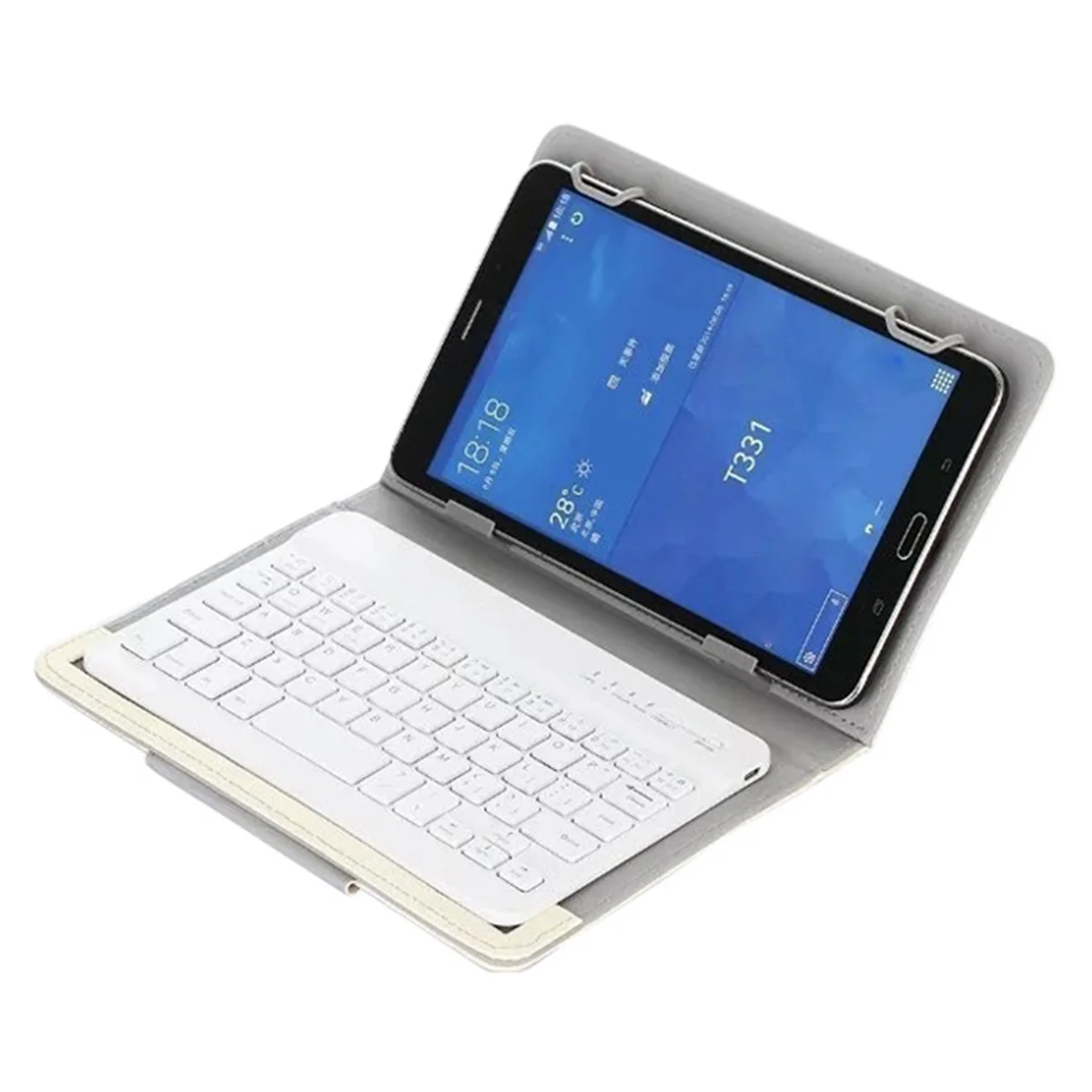 Beliebte 10-Zoll-Wireless-Bluetooth-Tastatur mit Ständer, PU-Ledertasche für Windows Android und IOS, Weiß