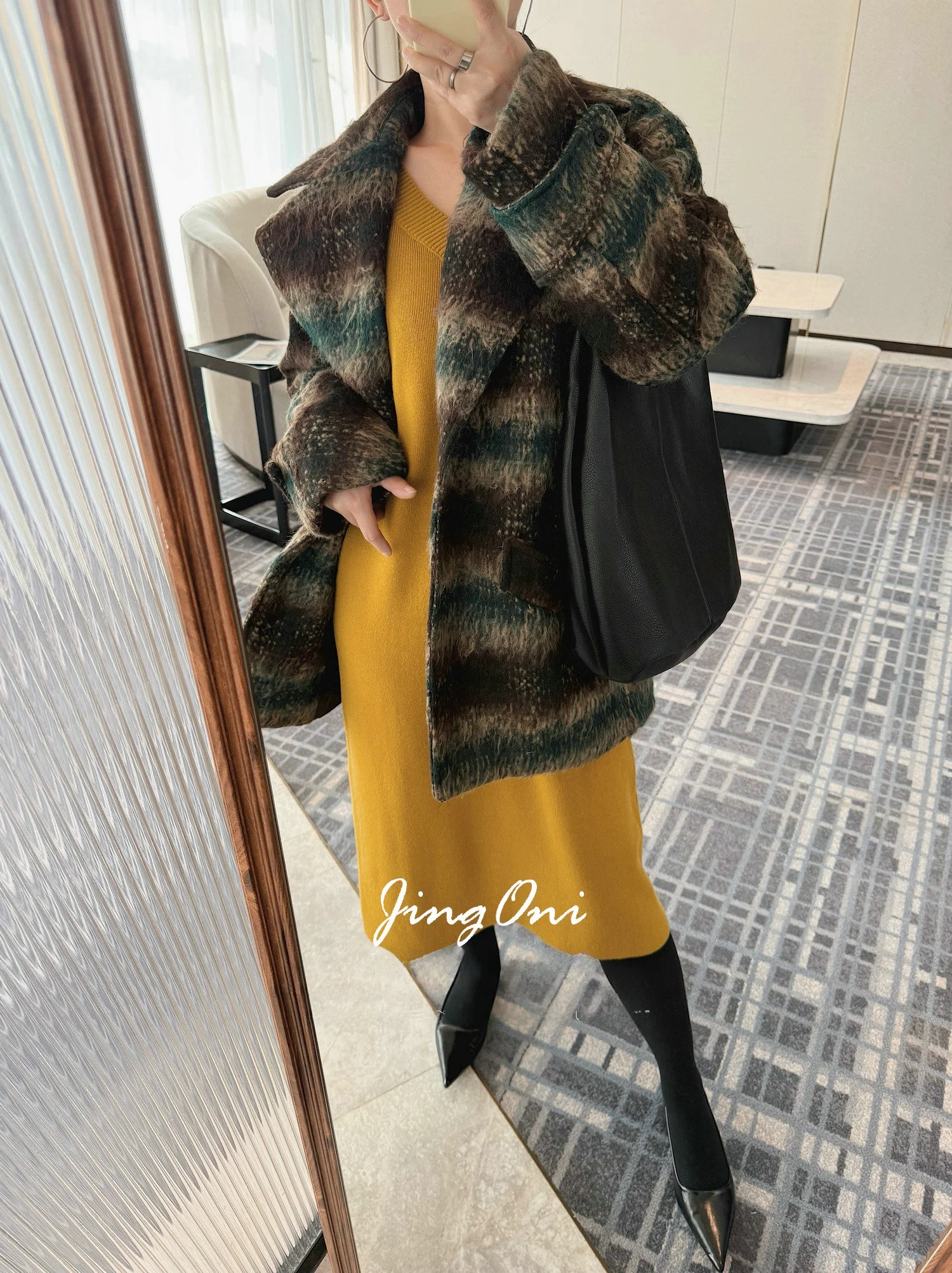 

Шерстяное пальто JINGONI в британскую клетку для женщин, осенне-зимнее, свободного кроя, в стиле ретро, модное, укороченное, омолаживающее, верхняя одежда