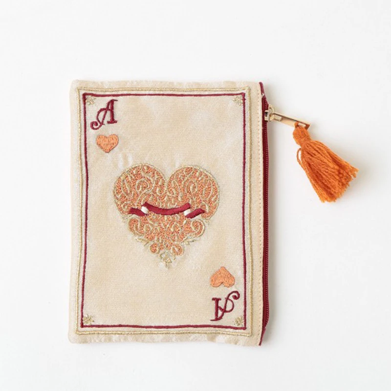 Japanese Style Hand Embroidered Playing Card Cosmetic Bag Fringe Retro Ethnic Design Portable Pouch for Makeup Coins Storage - view 4
