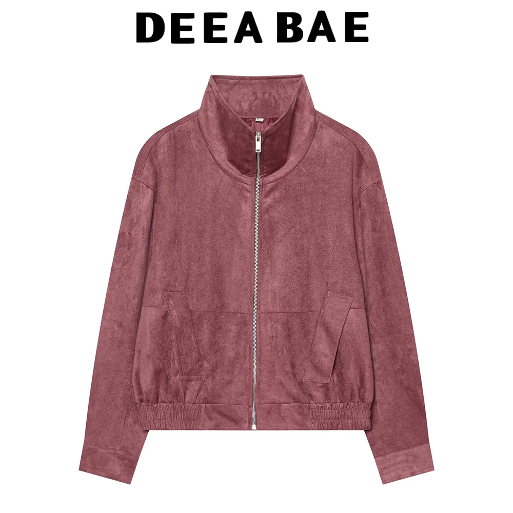 DEEABAE European and American women's autumn new fashion stand collar pure leather pilot jacket jacket