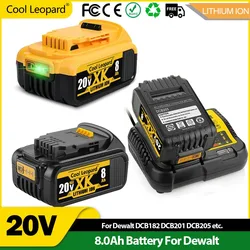 Batería de litio para Dewalt, repuesto Original DCB200, 8,0 Ah, DCB182, DCB201, DCB205, 20V, 8Ah, Compatible con DeWalt