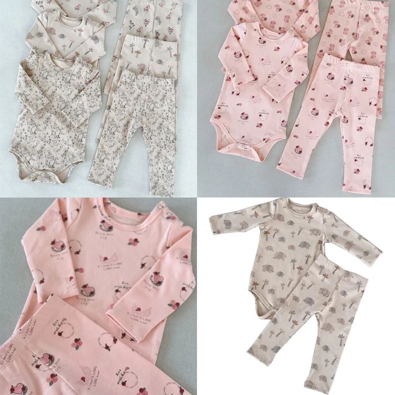 

baby girls bodysuits 24 infant toddler boys cute cartton print long sleeve jumpsuit and pant clothing sets