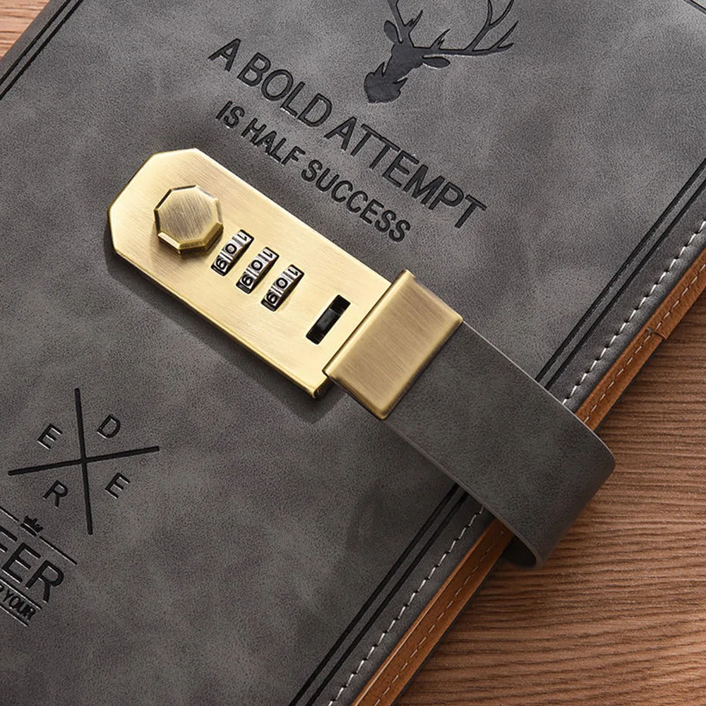 A5 360Pages Retro Password Book with Lock Diary Thickened Creative Hand Ledger Student Notepad Stationery Deer Head Notebook