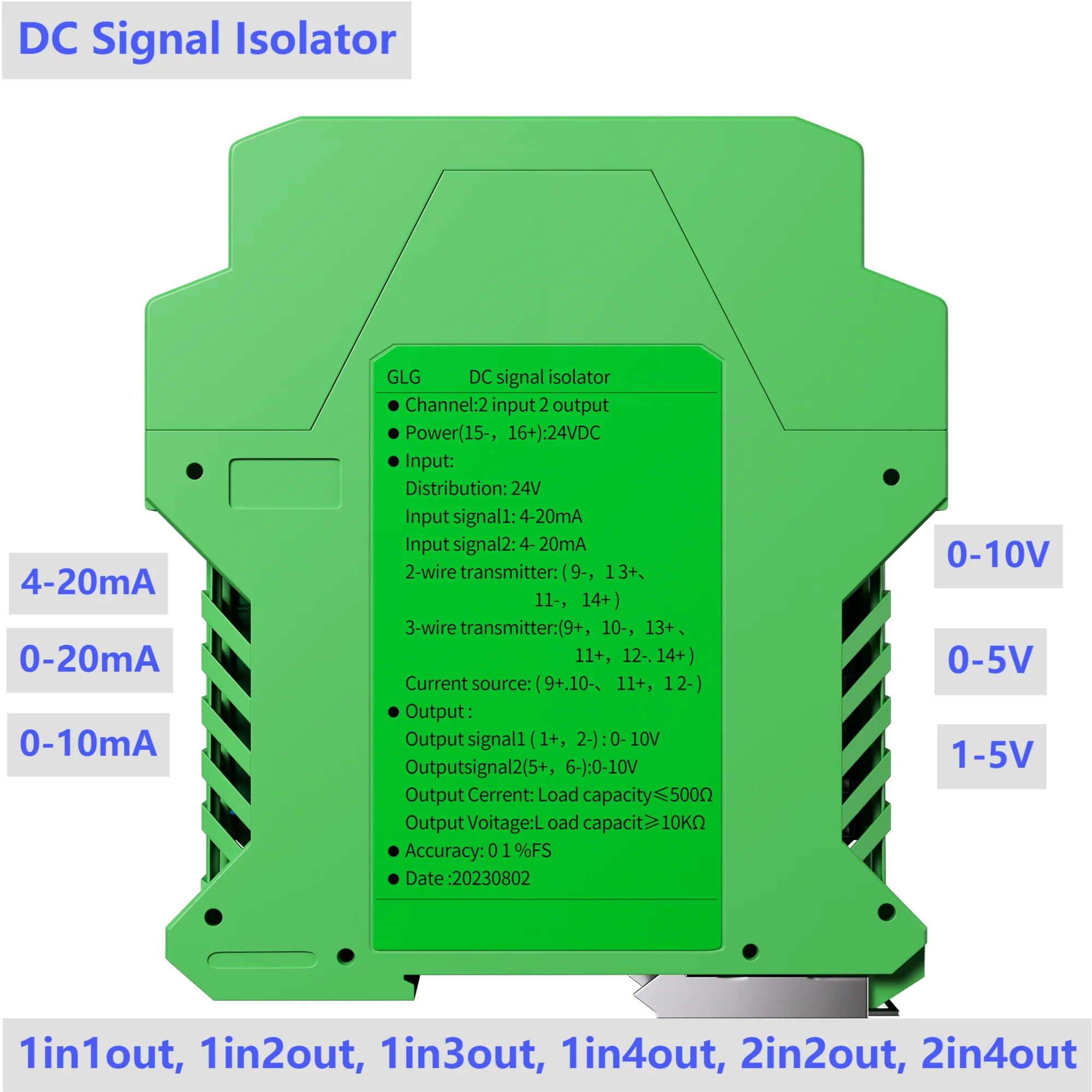 

DC Signal Isolator DC24V AC220V 4-20mA 0-20mA 0-10V 0-5V 1-5V Analog Signal Transmitter 1 In 1 Out 1 In 3 Out