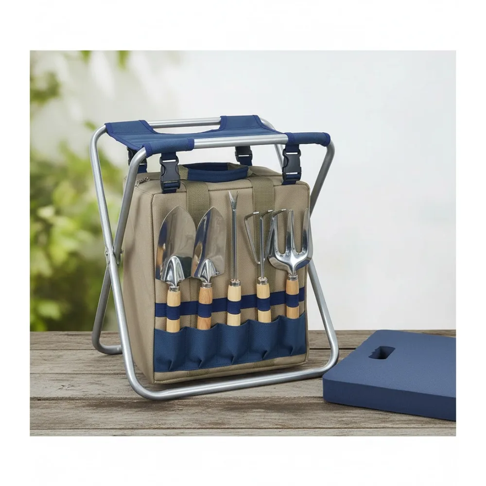 

Foldable Garden Kneeler Stool with 5 Tools & Storage Bag - Ergonomic Gardening Seat for Seniors Parents Gift