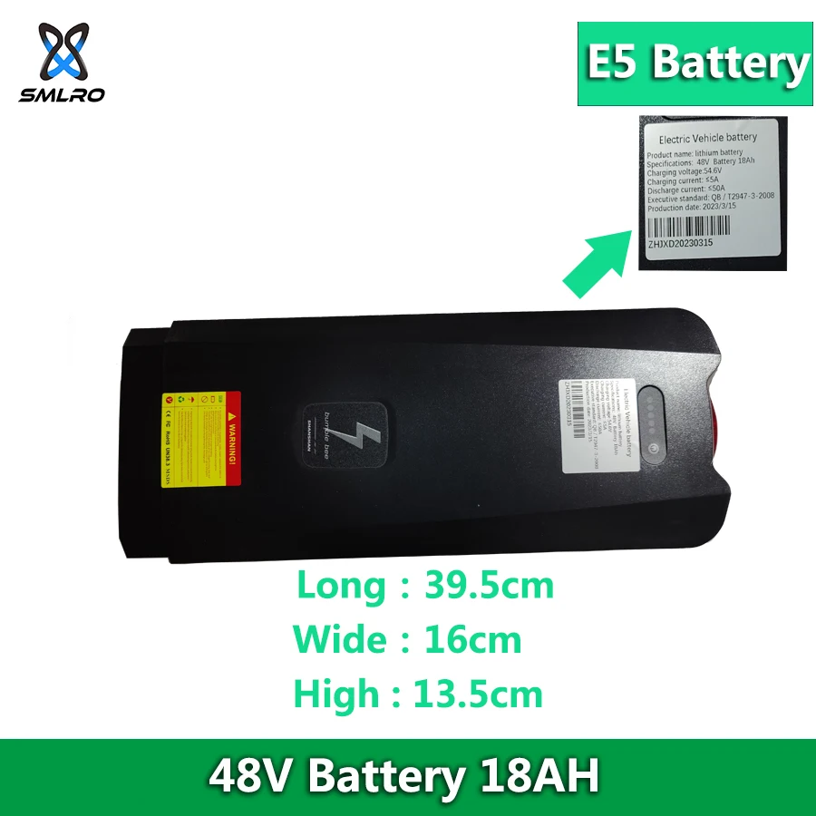 SMLRO E5 Battery Original 48V  18AH  High Capacity Lithium Battery Electric Bicycle Battery Safety Manufacturer Direct Delivery