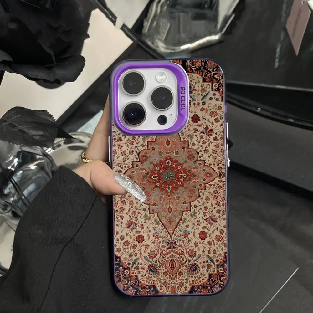Persian Carpet Floral Pattern  Phone Case For iPhone 16,15,14,17,13,12,11,XS,Mini,Pro,SE,MAX Purple Matte Silicone Cover