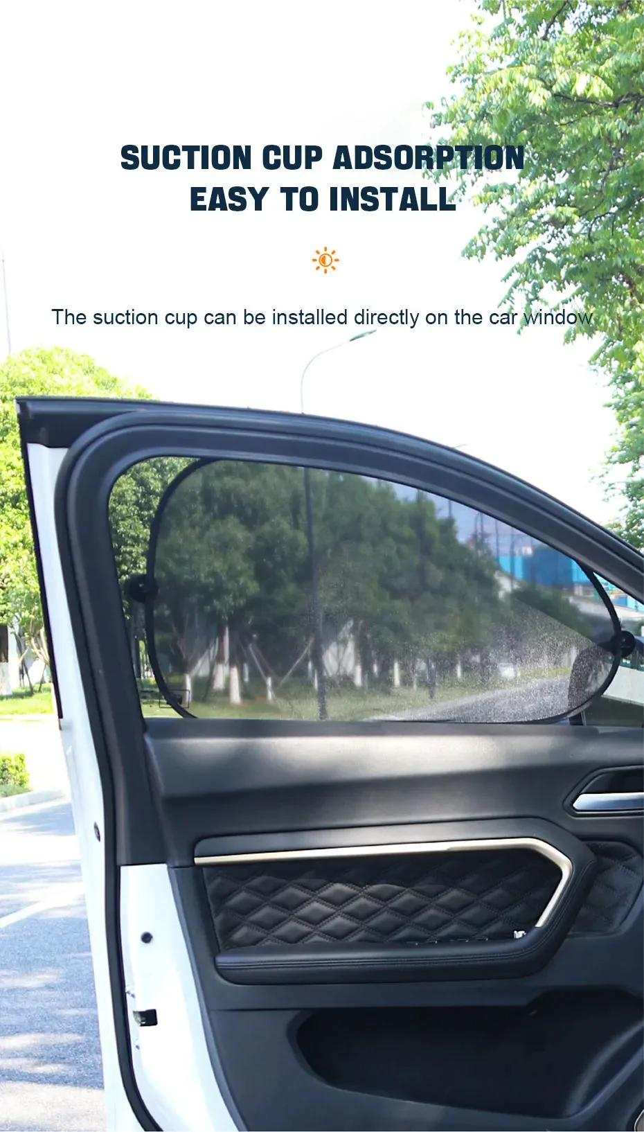 2 Stück Auto-Seitenfenster-Sonnenschutz mit Saugnäpfen, atmungsaktives Netz, UV-Schutz, Sichtschutz, Sonnenvorhang, universell für Limousine, SUV, MPV – Detail 7