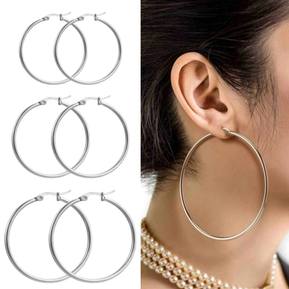 Trend übertriebene große runde Damen-Creolen 2025, Edelstahl, Party-Piercing-Ohrschmuck, Zubehör, Größe 10–70 mm