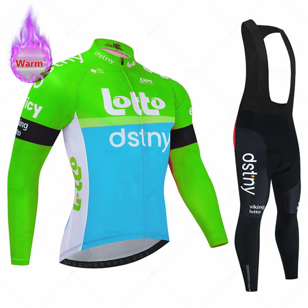 Lotto Team Winter Long Sleeve Thermal Fleece Cycling Jersey Set Bib Pants Ropa Ciclismo Bicycle Clothing MTB Bike Jersey Uniform