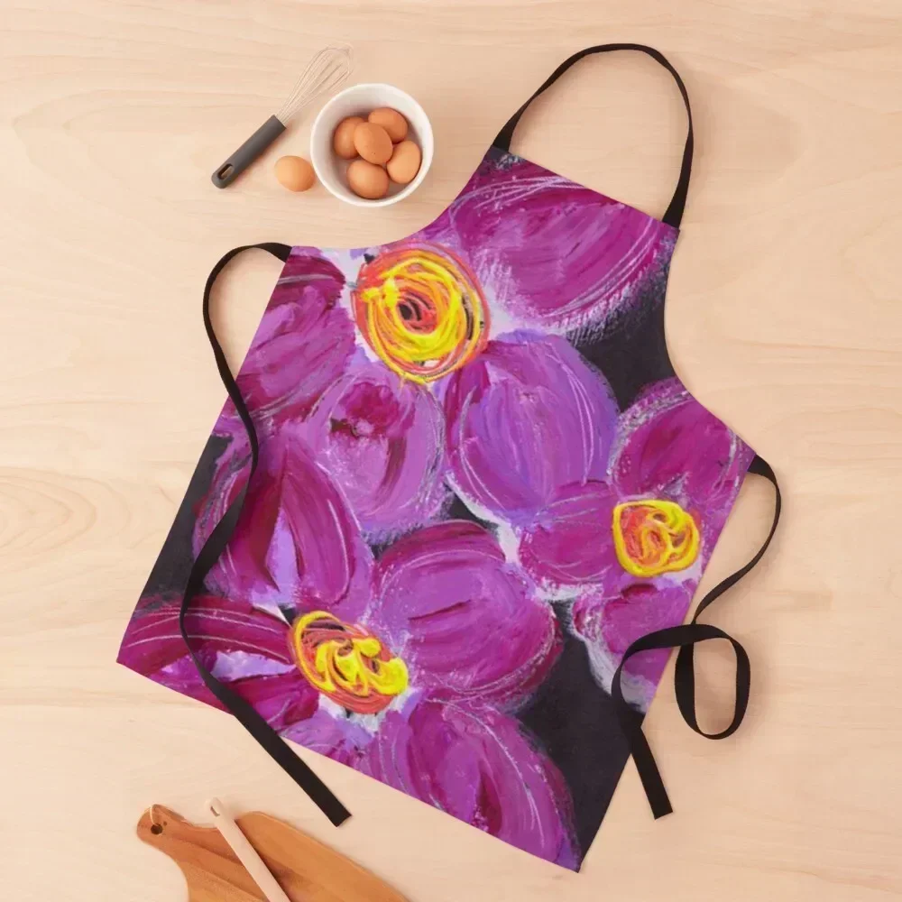 

Purple Floral - Art by Kathleen Tennant Apron waiter Women's Home Clothes For Woman Kitchen Front Apron