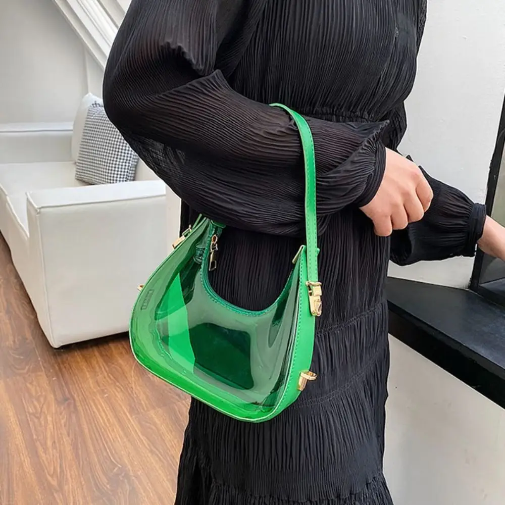 Casual Jelly Color Jelly Color Crossbody Bag Zipper Crescent Transparent Shoulder Bag Tote Bag Phone Bag PVC Handbag Female