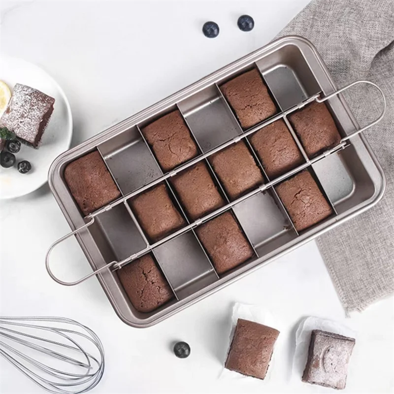 Molde para pastel de Brownie con divisores, molde para pan de acero inoxidable, molde para hornear muffins de celosía cuadrado antiadherente, utensilios para hornear Blondie, 1 ud.