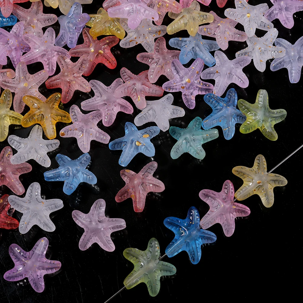 

50pcs Starfish Shape Acrylic Beads Gradient Color Star Loose Spacer Bead for DIY Crafts Ornament Making Beaded Supplies 18X19mm