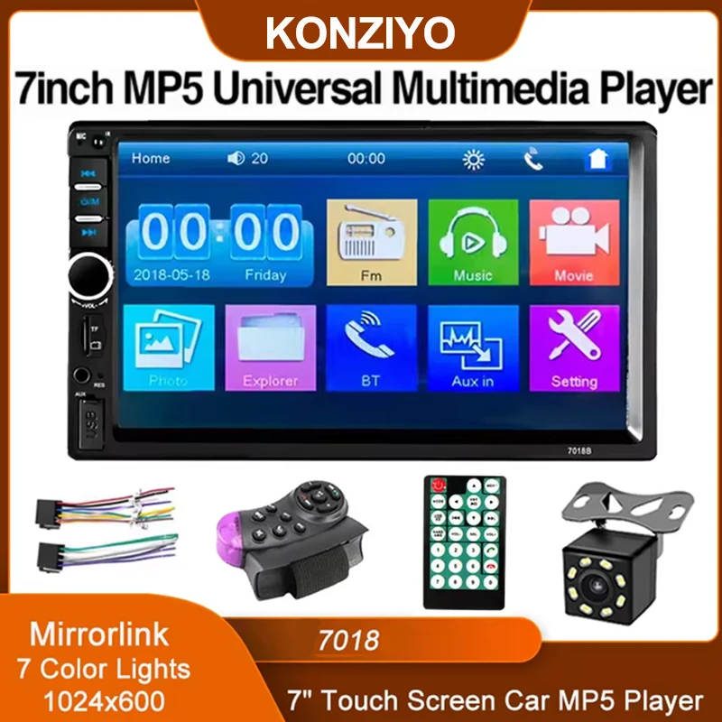 7018B 7 Inch 2 Din Car Stereo Touch Screen Car MP5 Player Bluetooth FM Radio Universal Car Multimedia Player Support Phone Link