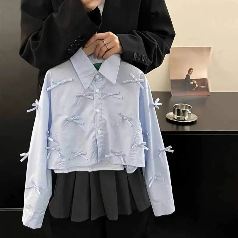 Girls' Spring Shirt 2025 New Korean Children's Western Style Sweet Bow Shirt Loose Casual Middle Aged Children