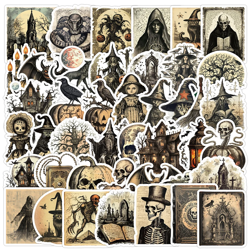 

10/30/50pcs Retro Horror Gothic Halloween Stickers Cool Graffiti Decals Decoration Motorcycle Car Phone Diary Waterproof Sticker