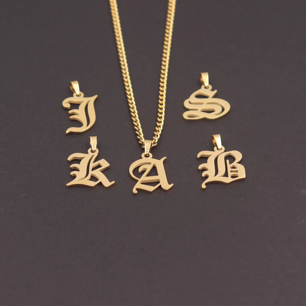 Gothic Initial Chain Choker Necklace Letter Old English Z A B C D Summer Famme Jewelry Stainless Steel Pendant Necklaces Gift