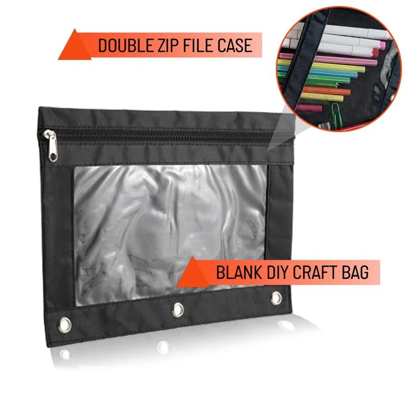 Pencil Pouches,Zippered Binder Fabric Pencil Pouch 3 Rings With Clear Window For School Classroom Organizers