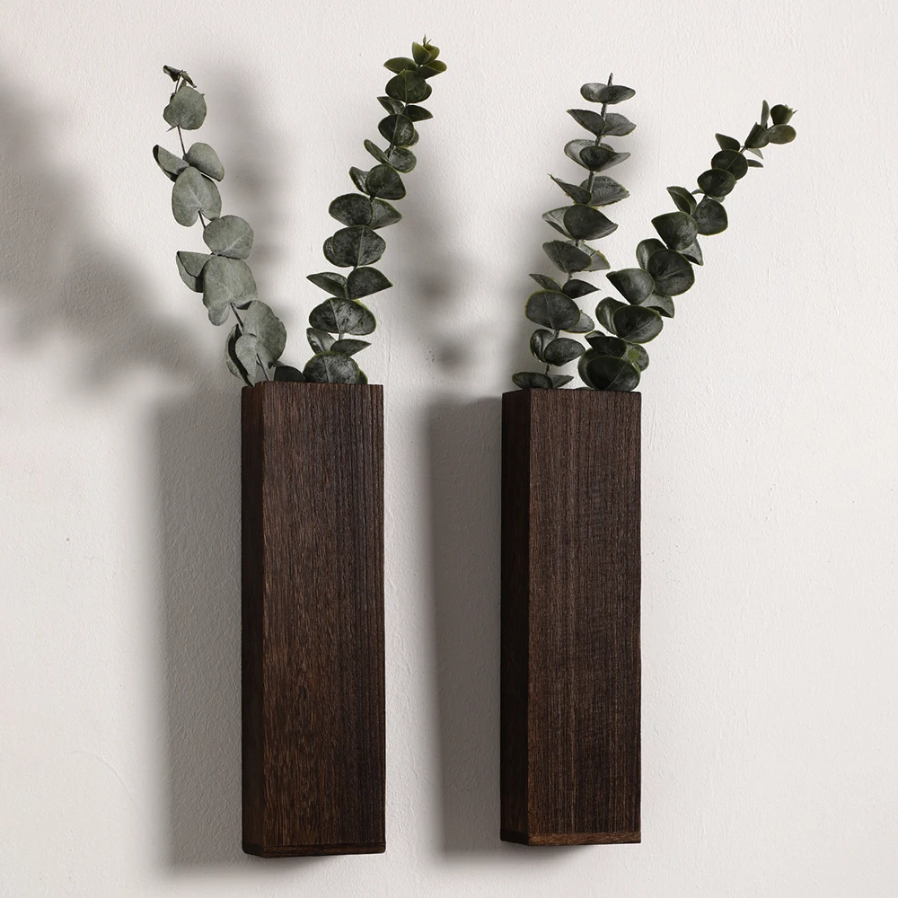 Wood Wall Planter Wall Mounted Vase, Indoor Wall Decor for Dried Flowers Faux Greenery, Home Ornament for Bedroom Living Room